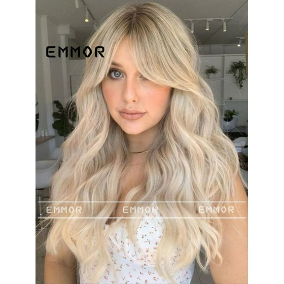TL New European and American Gradient Platinum Blonde Wig for Women Long Hair Summer Girl Group Hair Color Curly Natural Fashion Big Waves Full Head Wig