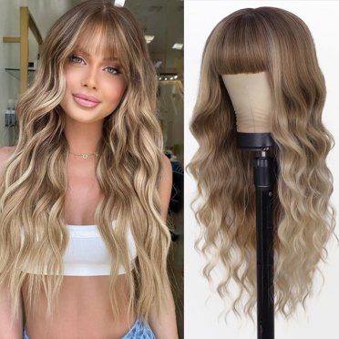 TL New Hot Selling Wig Female Black Gradient White Straight Bangs Big Wave Long Curly Hair