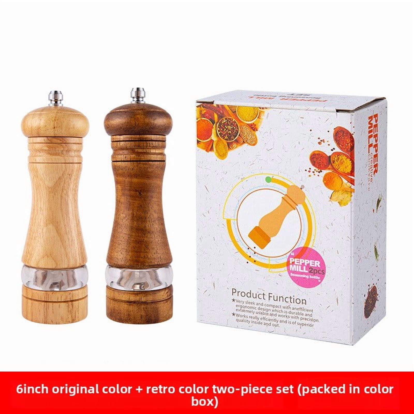 TL New Manual 6inch Pepper Grinder Rubber Wood Sichuan Pepper Sea Salt Freshly Ground Pepper Powder Seasoning Jar Spice Grinder Bottle