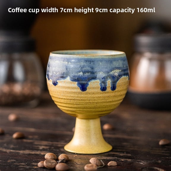 TL New Retro Ceramic Cup Kiln Change High Foot Wine Cup Small Capacity High Appearance Mug Coarse Pottery Coffee Cup