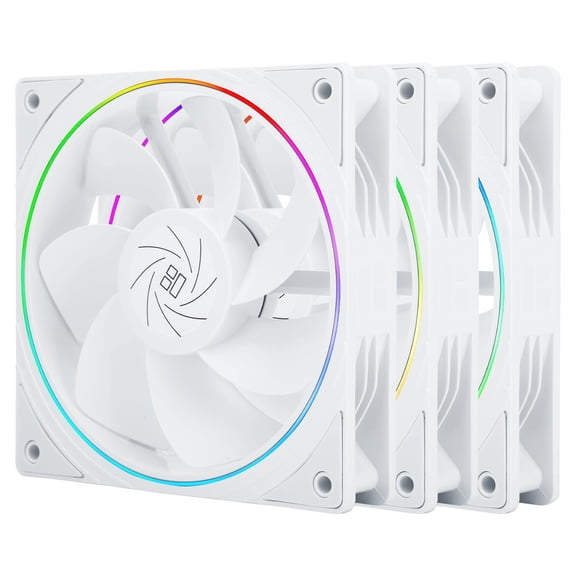 TL-S12RW X3 CPU Fan, 120mm White Computer Cooler Fine Aperture ARGB Halo PC Fan,Reverse Airflow Design Chass Cooling, 1500RPM Speed,3-Pack,White