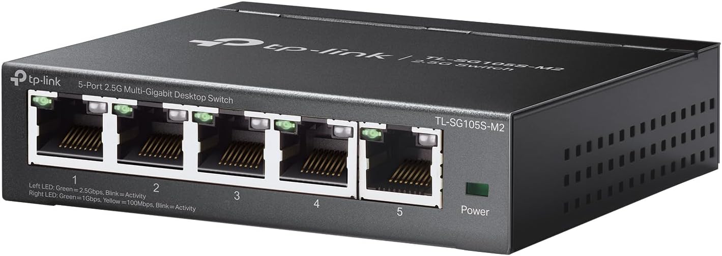 TL-SG105S-M2 | 5-Port Multi-Gigabit 2.5G Ethernet Switch | Unmanaged Switch | Ethernet Splitter | Plug & Play | Desktop/Wall Mount | Silent Operation