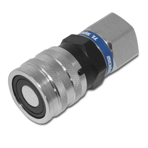 TL Topline 1/2" Body with 1/2" SAE O-Ring BOSS thread | Flat Face Hydraulic Quick Connect Coupler | Skid Steer Bobcat Attachment | ISO 16028 Heavy-Duty Coupling with Dust Caps | Model TL92-F