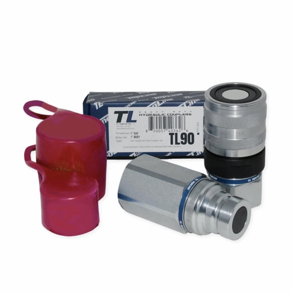 TL Topline 1" Body with 1" SAE O-Ring BOSS Thread | Flat Face Hydraulic Quick Connect Coupler | Heavy Machinery Attachment | ISO 16028 Heavy-Duty Coupling Sets with Dust Caps | Model TL90