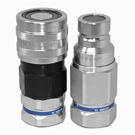 TL Topline 3/4" Body with 1" NPT Thread | High Flow Flat Face Hydraulic Quick Connect Coupler | Skid Steer Bobcat Attachment | ISO 16028 Heavy-Duty Coupling with Dust Caps | Model TL50