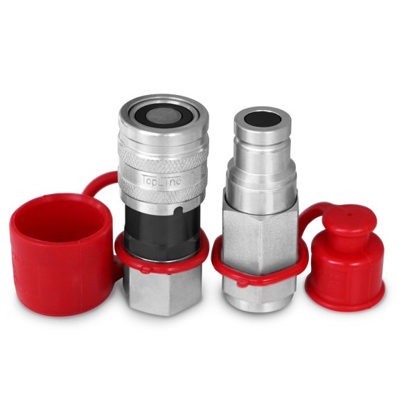 TL Topline 3/8" Body with 1/2" SAE O-Ring BOSS Thread | Flat Face Hydraulic Quick Connect Coupler | Skid Steer Bobcat Attachment | ISO 16028 Heavy-Duty Coupling with Dust Caps | Model TL45