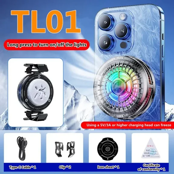 TL01 Mobile Phone Semiconductor Magnetic / Back-clip 2 in 1 Freeze Cooling Fan Radiator for IPhone Android PUBG Game Cooler