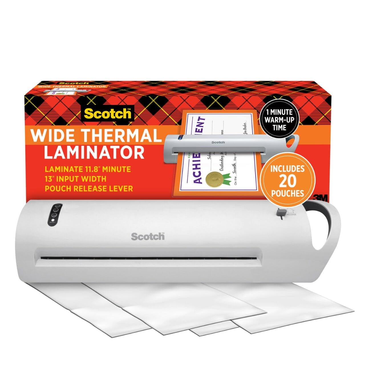 TL1302XVP Thermal Laminator with 20 Pouches, Fast 1-Minute Heat-Up for Photos Flyers Decor, Home Office Essential, White