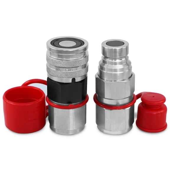TL27 3/4" SAE Thread Flat Face High Flow Quick Connect Hydraulic Coupler Coupling 5/8" Body Size for Bobcat Skid Steer Loaders Dust Caps