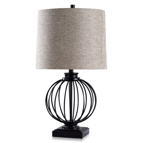 Audrey Metal Ball Cage Table Lamp - Black Finish with a Round Hardback Shade