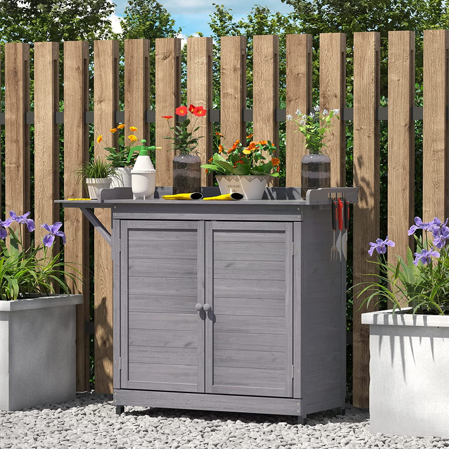 TLAEK Potting Bench Table, Outdoor Garden Storage and Potting