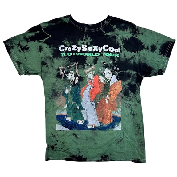 TLC R&B Music Band Men's T-Shirt Crazy Cool World Tour Tie Dye Tee (Small, Green/Black Tie Dye)