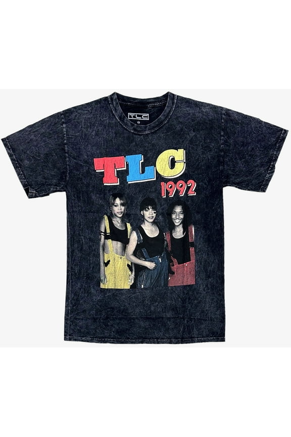 R&B Music Band Unisex T-Shirt 1992 Mineral Acid Distressed Vintage Wash Tee (Small/Medium, Charcoal Black Acid Wash)