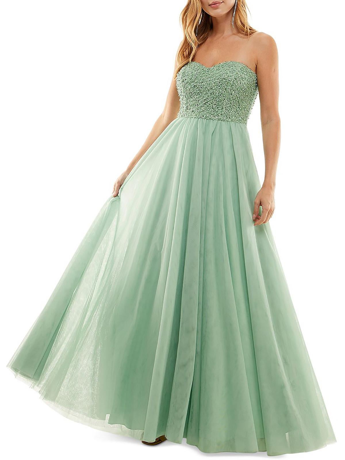 SAY YES TO THE PROM Womens Green Embellished Zippered Padded Lined Tulle Mesh Sleeveless Sweetheart Neckline Full Length Party Gown Dress 5 Walmart