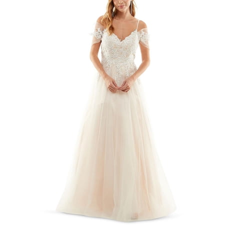 TLC Say Yes To The Prom Womens Juniors Embellished Cold Shoulder Evening Dress