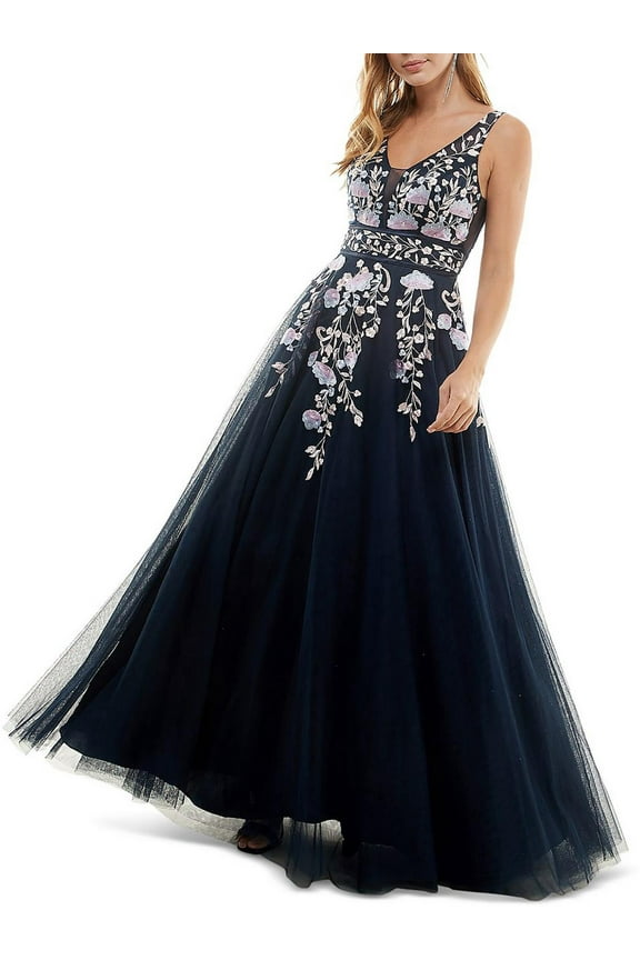 Womens Juniors Mesh Padded Bust Evening Dress