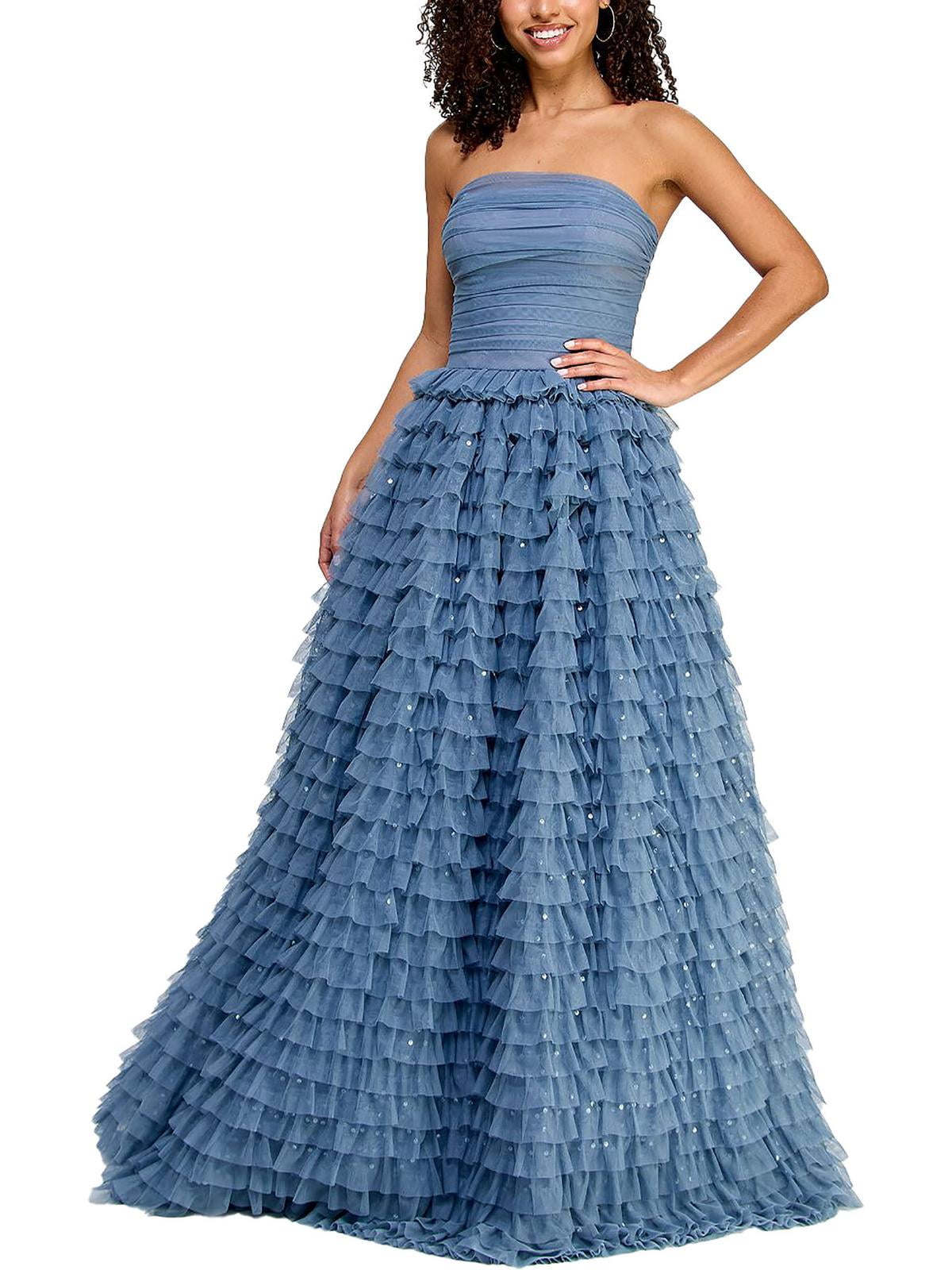 TLC Say Yes To The Prom Womens Juniors Tiered Ruffled Evening Dress