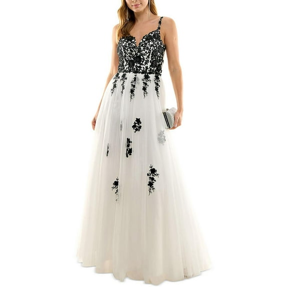 TLC Say Yes To The Prom Womens Juniors Tulle Embroidered Evening Dress