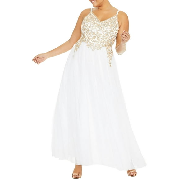 TLC Say Yes To The Prom Womens Plus Lace-Up Mesh Evening Dress