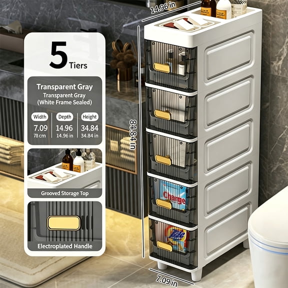 TLCEKVEC 5-Tier Slim Waterproof Storage Cabinet with Drawers for Small Spaces