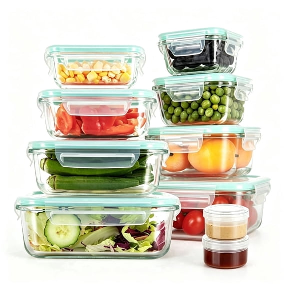 TLCEKVEC 8 pack Glass Food Storage Containers, Airtight Bento Boxes with Locking Lids, Green