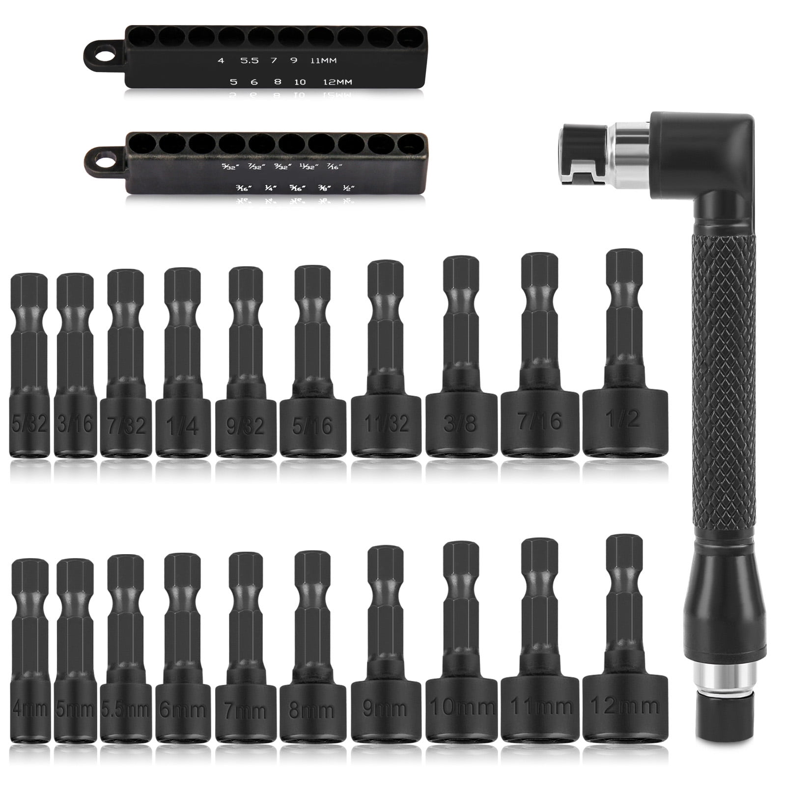 TLEEP 20Pcs Hex Power Nut Driver Set, 1/4” Hex Nut Socket Set with