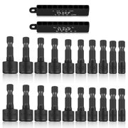 TLEEP 20pcs Power Nut Driver Set for Impact Drill, SAE and Metric 1/4” Hex Head Drill Bit Set Screwdriver Socket Set