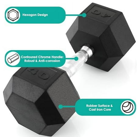 TLGREEN 1 Pair/2Pcs 30-85LB Dumbbells Rubber Coated Cast Iron Hex Black Dumbbells ,Weights Dumbbells Set