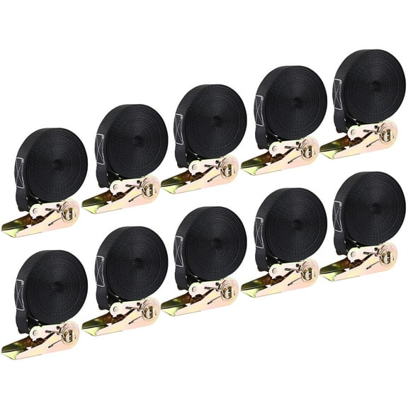 TLGREEN 10 Pack 1" x 20' Heavy Duty Ratchet Straps, 1760lbs Break Strength, Black