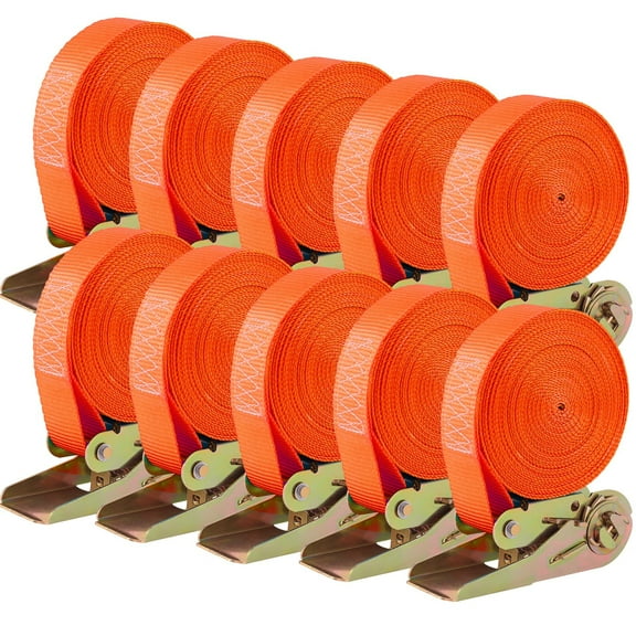 TLGREEN 10 Pack 1" x 20' Heavy Duty Ratchet Straps, 1760lbs Break Strength, Orange