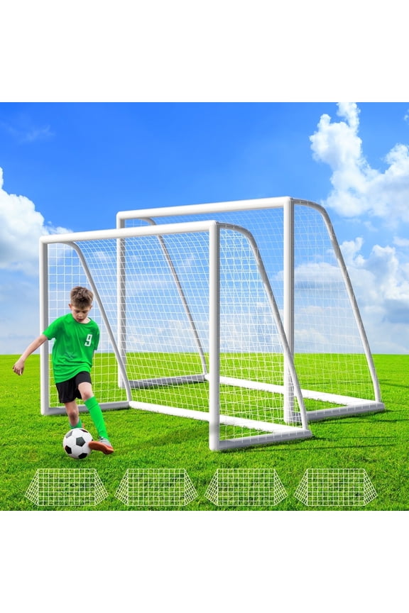 10 x 6.5ft Portable Soccer Goal Net, Set of 2, Weatherproof UPVC Frame, with Carry Bag, for Kids & Adults Outdoor & Backyard Soccer Training