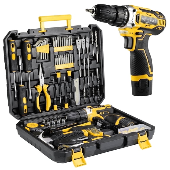 TLGREEN 12V Cordless Drill Tool Set - 139 Piece, 2Ah Battery, 2-Speed Adjustable Power & Rapid Charging Magnetic drill, Home Tool Kit for DIY, Repairs, Gift for Father, Yellow
