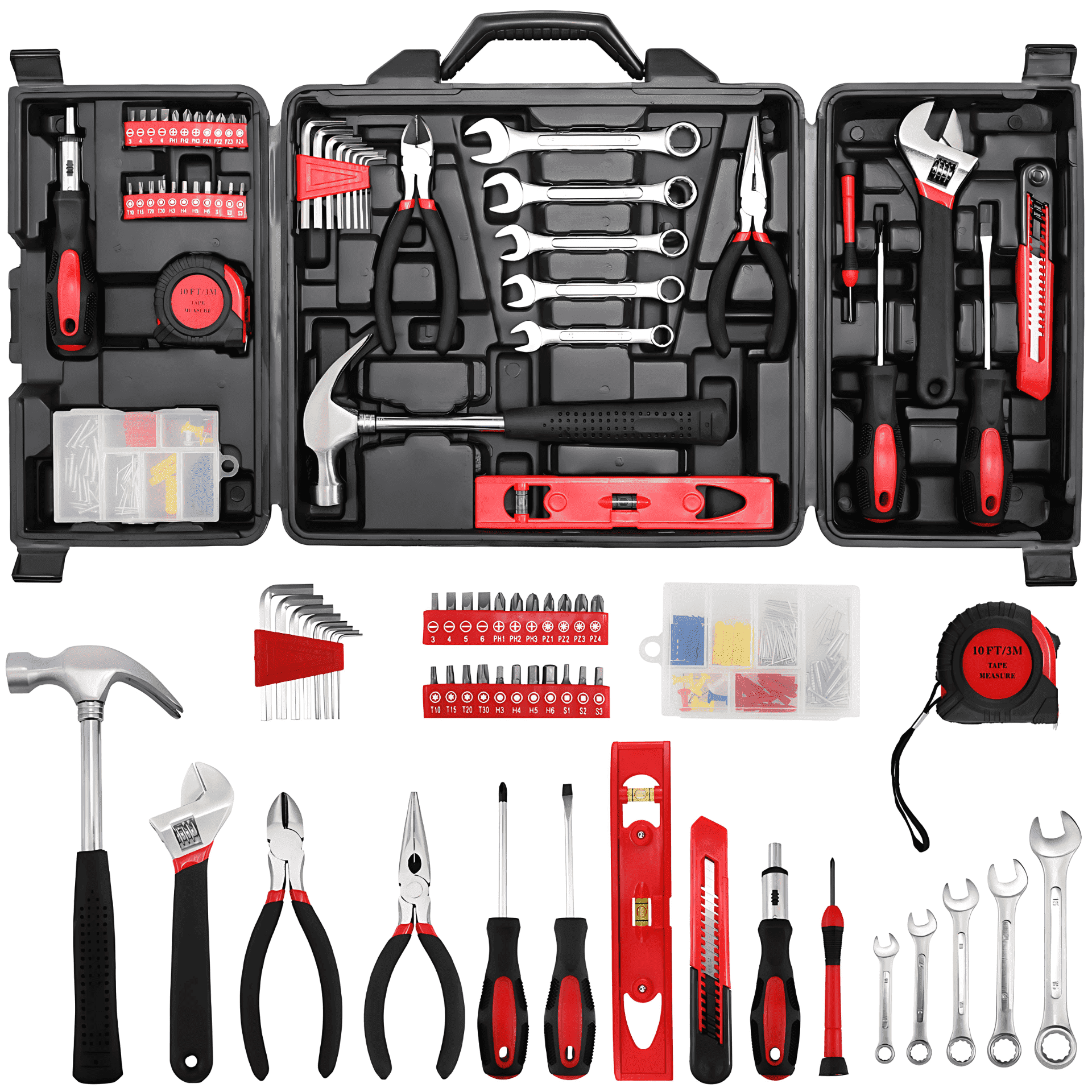TLGREEN 147 Pieces Tool Set,Basic Household Repair Tool Kit with Storage Toolbox, Hammer,Wrench, Pliers, for Home, Car, Garage, Ideal Gift for Friend