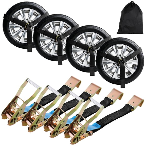 TLGREEN 2 Inch 4 Pcs Car Tie Down Straps – 10,000LB Break Strength for Truck, Trailer & Motorcycle Tie Down | Rust Proof Flat Hooks | Includes Storage Bag | Black