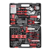 TLGREEN 218-Piece Household Tool Set, Mechanic Tool Kit with Saw, Wrenches, Hammer, Pliers and Toolbox, for Home, Auto, Perfect for Gift (Red)