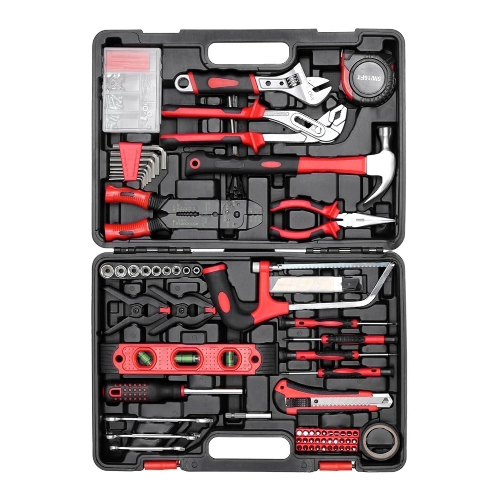 TLGREEN 218-Piece Household Tool Set, Mechanic Tool Kit with Saw, Wrenches,  Hammer, Pliers and Toolbox, for Home, Auto, Perfect for Gift (Red)
