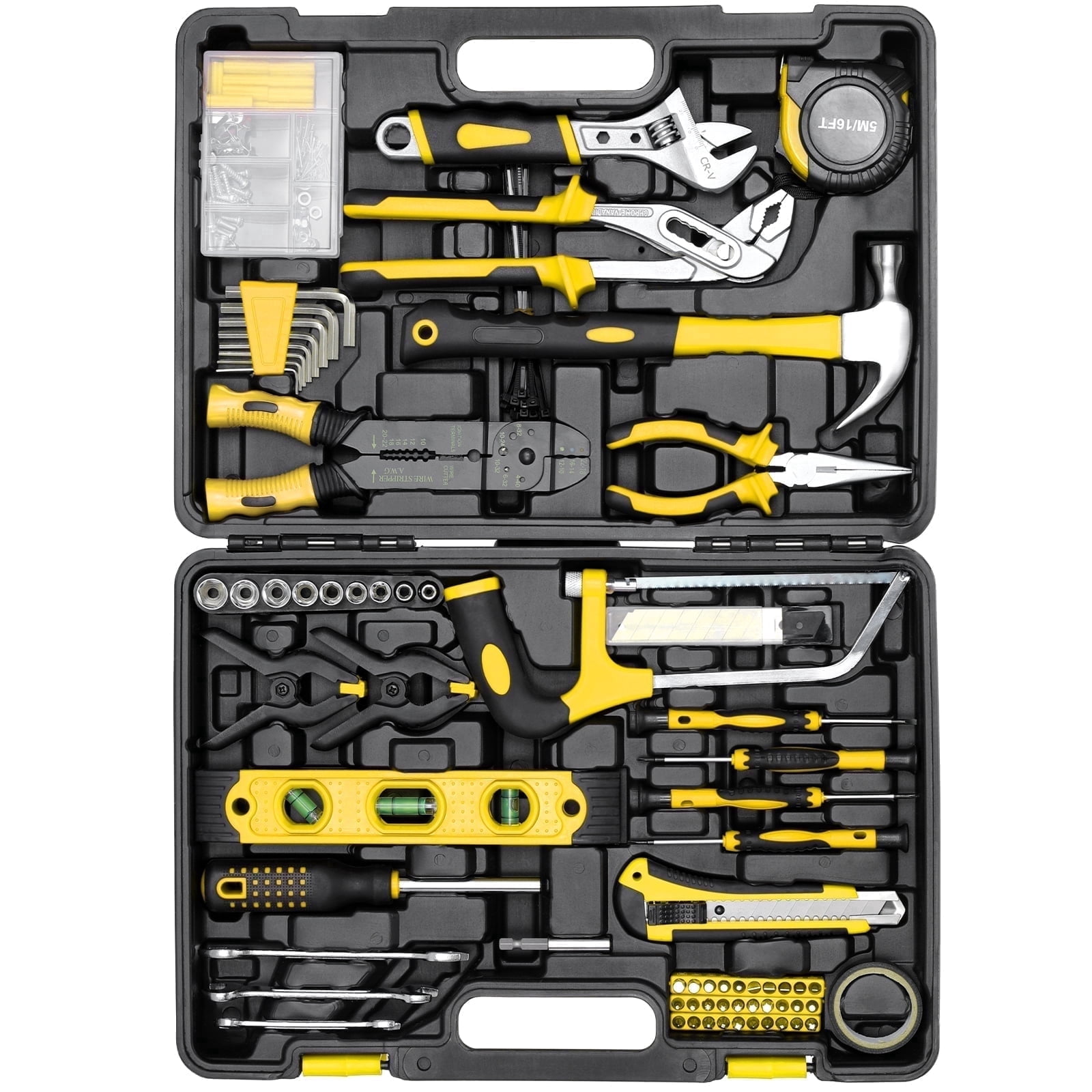 TLGREEN 218-Piece Household Tool Set, Mechanic Tool Kit with Saw, Wrenches,  Hammer, Pliers and Toolbox, for Home, Auto, Perfect Gift (yellow)