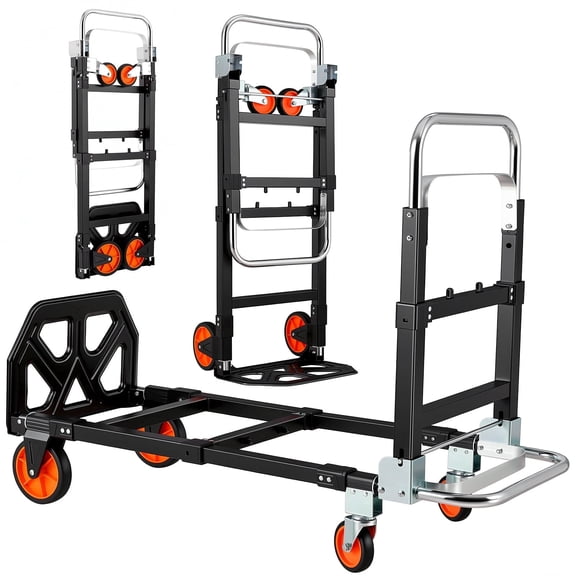 TLGREEN 3 in 1 Heavy Duty Folding Hand Truck, 600lb Capacity, Convertible Adjustable Hand Truck Dolly,Silent Swivel Wheels, Foldable Hand Cart for Moving Households, Shopping Mall, Office, Outdoor