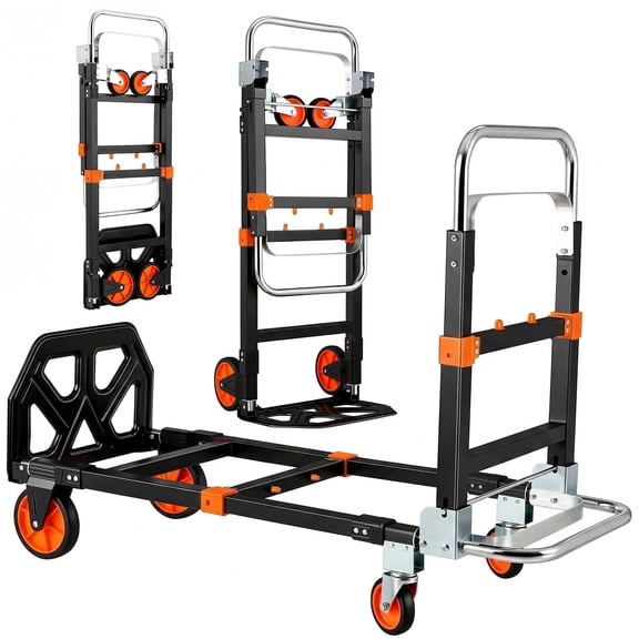 TLGREEN 3 in 1 Heavy Duty Folding Hand Truck, 600lb Capacity, Convertible Adjustable Hand Truck Dolly,Silent Swivel Wheels, Foldable Hand Cart for Moving Households, Shopping Mall, Office, Outdoor