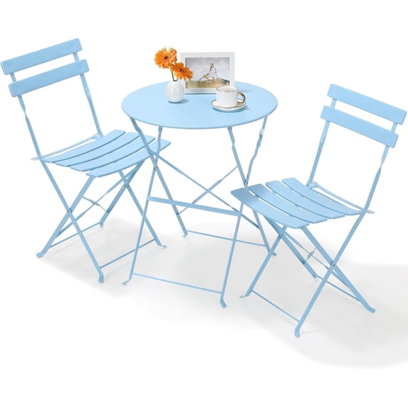 TLGREEN 3-Piece Foldable Bistro Set, Weather-Resistant Patio Furniture Set, Outdoor Folding Table and Chairs Set of 2 for Patio, Garden, Balcony, Blue