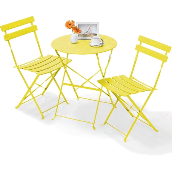 TLGREEN 3-Piece Folding Bistro Set, Outdoor Patio Furniture Set, Bistro Table and Chairs Set of 2, for Patio, Garden, Balcony (Yellow)