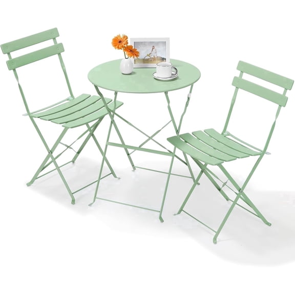 TLGREEN 3-Piece Folding Bistro Set, Outdoor Patio Furniture Set, Bistro table and chairs set of 2, for Patio, Garden, Balcony (Green)