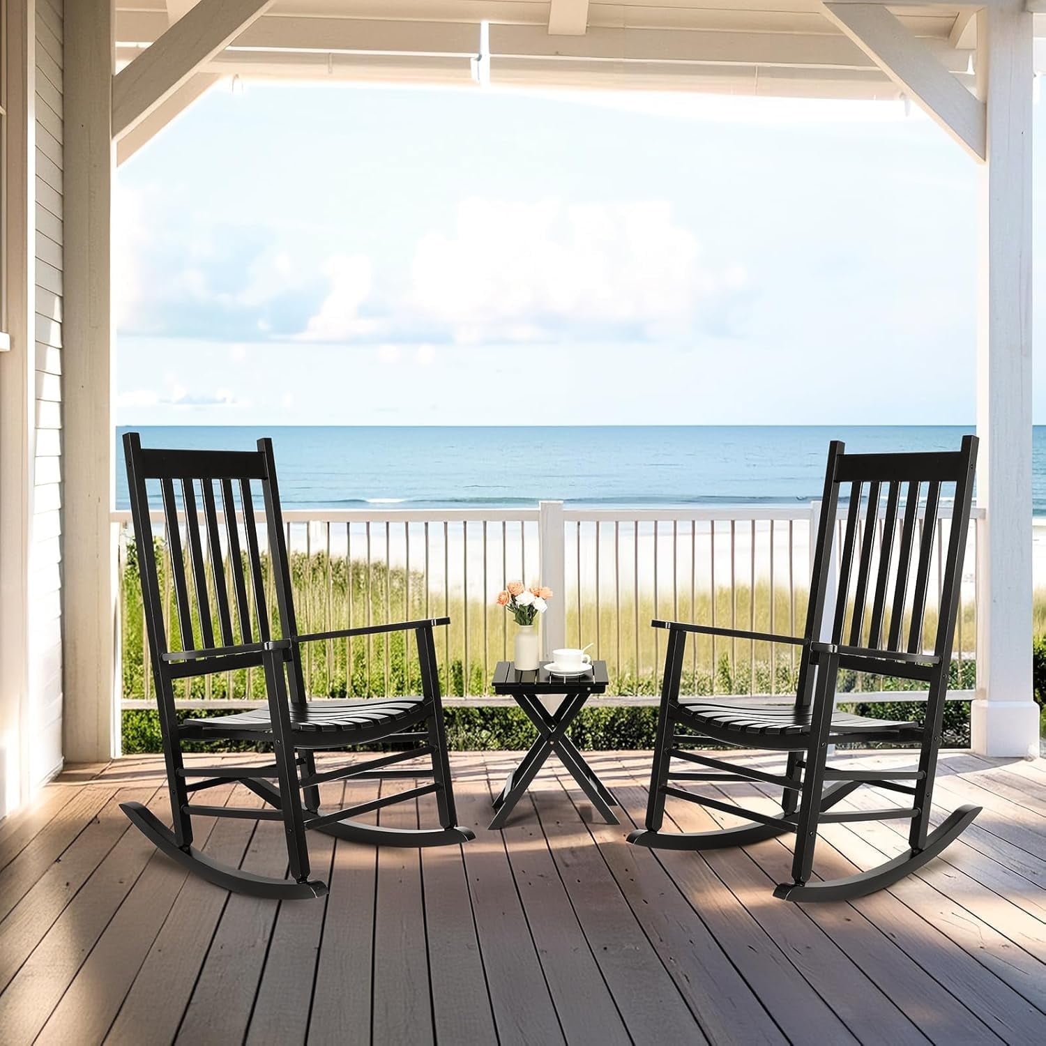 TLGREEN Outdoor Rocking Chair Set of 2 Chairs & Side Table, 3 Pieces ...