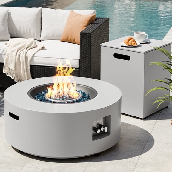 TLGREEN 30 in Outdoor Propane Fire Pit Table, 2 in 1 Round Patio Gas Fire Pit, 50,000 BTU, Adjustable Legs, for Backyard, Garden,Pool,Balcony, Gray