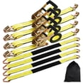 thumbnail image 1 of TLGREEN 4 Pack Wheel Straps + Axle Straps Kit for Trailers – 2” x 10’ Ratchet Straps with J Hooks & 36” Axle Straps, 10,000LB Break Strength, Non-Scratch Protection for Truck, SUV, ATV, UTV, Yellow, 1 of 10