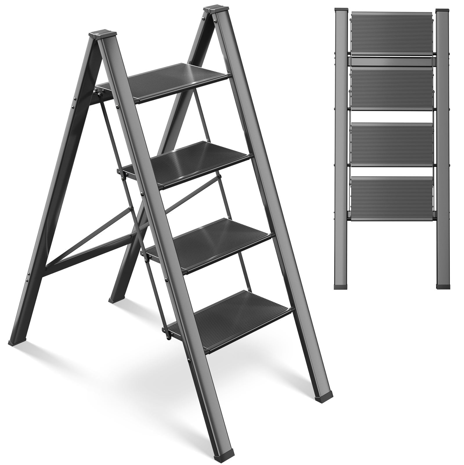 TLGREEN 4 Step Ladder, Aluminum Folding Step Ladder with Anti-Slip ...