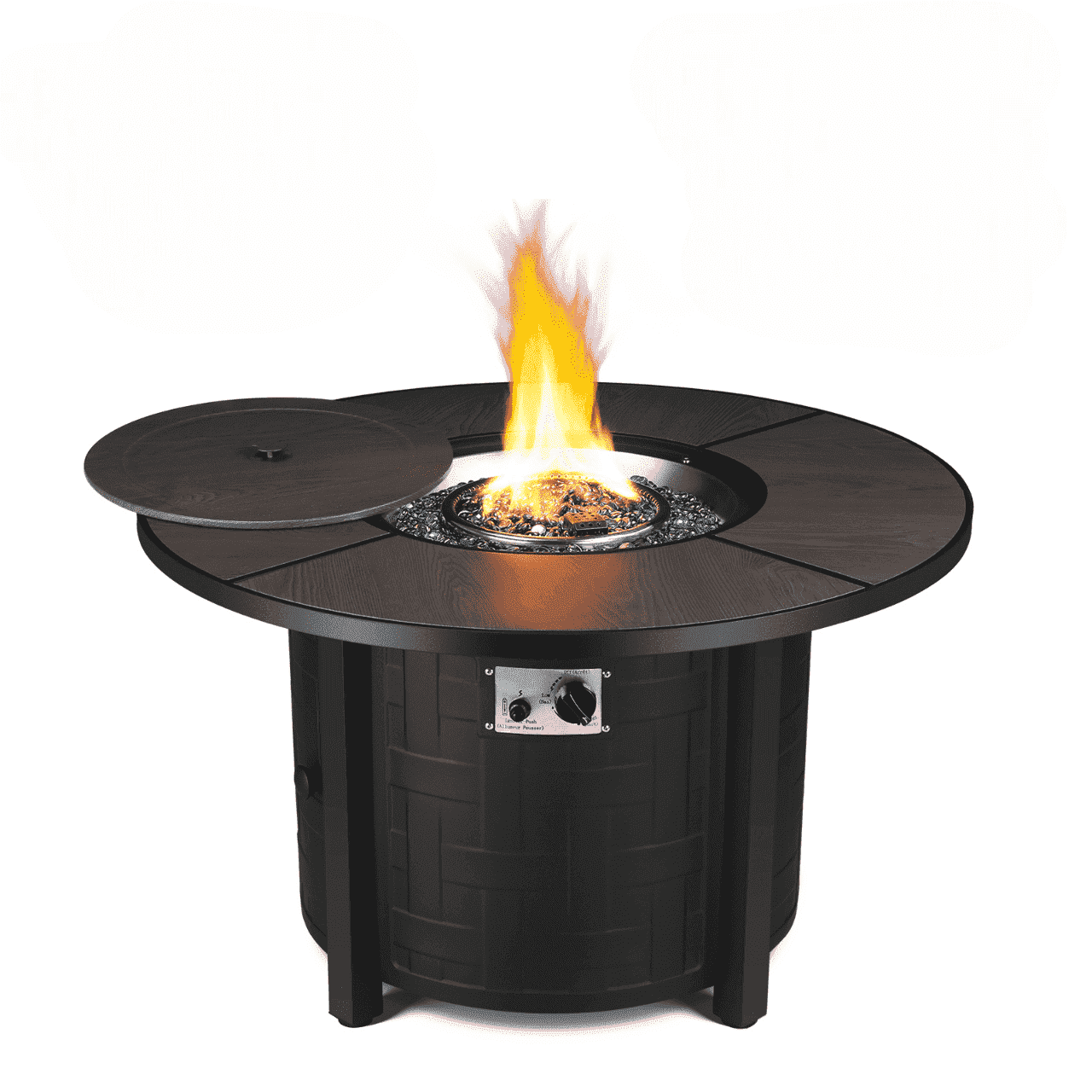 TLGREEN 42" Propane Fire Pit Table with Lid and Blue Stone, 50,000 BTU Auto-Ignition Circular Gas Fire Pit for Outdoor