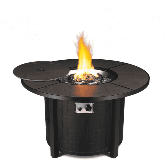 TLGREEN 42" Propane Fire Pit Table with Lid and Blue Stone, 50,000 BTU Auto-Ignition Circular Gas Fire Pit for Outdoor, with CSA Certified