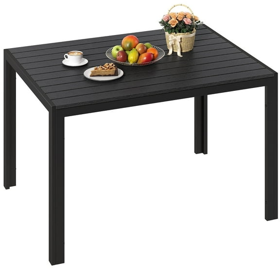 TLGREEN 43×28in Outdoor Dining Table for 6, Wooden-like Top, Aluminum Frame, Weather Resistant, , Ideal For Garden, Patio, Poolside, Porch,(Black)