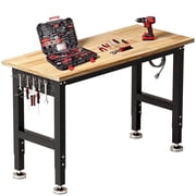 TLGREEN 48 Heavy-Duty Rubber Wood Workbench with Power Outlet, Adjustable Height, Pegboard, 2000 lbs Load Work Table for Garage, Office, Home